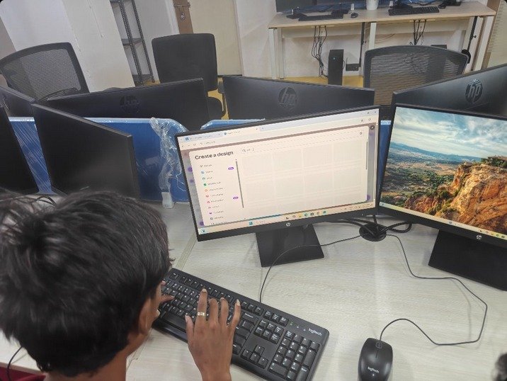 Student designing a poster in Canva